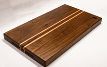 Load image into Gallery viewer, Walnut with stripes of Maple and Red Marblewood Cutting Board