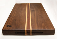 Load image into Gallery viewer, Walnut with stripes of Maple and Red Marblewood Cutting Board