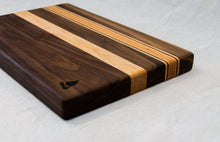 Load image into Gallery viewer, Walnut with stripes of Maple and Cherry Cutting Board