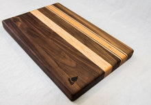 Load image into Gallery viewer, Walnut with stripes of Maple and Cherry Cutting Board