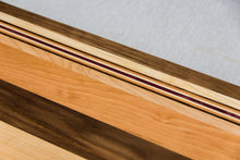 Load image into Gallery viewer, Walnut with stripes of Maple, Cherry and Purple Heart Cutting Board