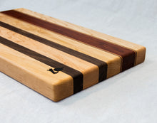 Load image into Gallery viewer, Maple with stripes of Walnut and Padauk Cutting Board