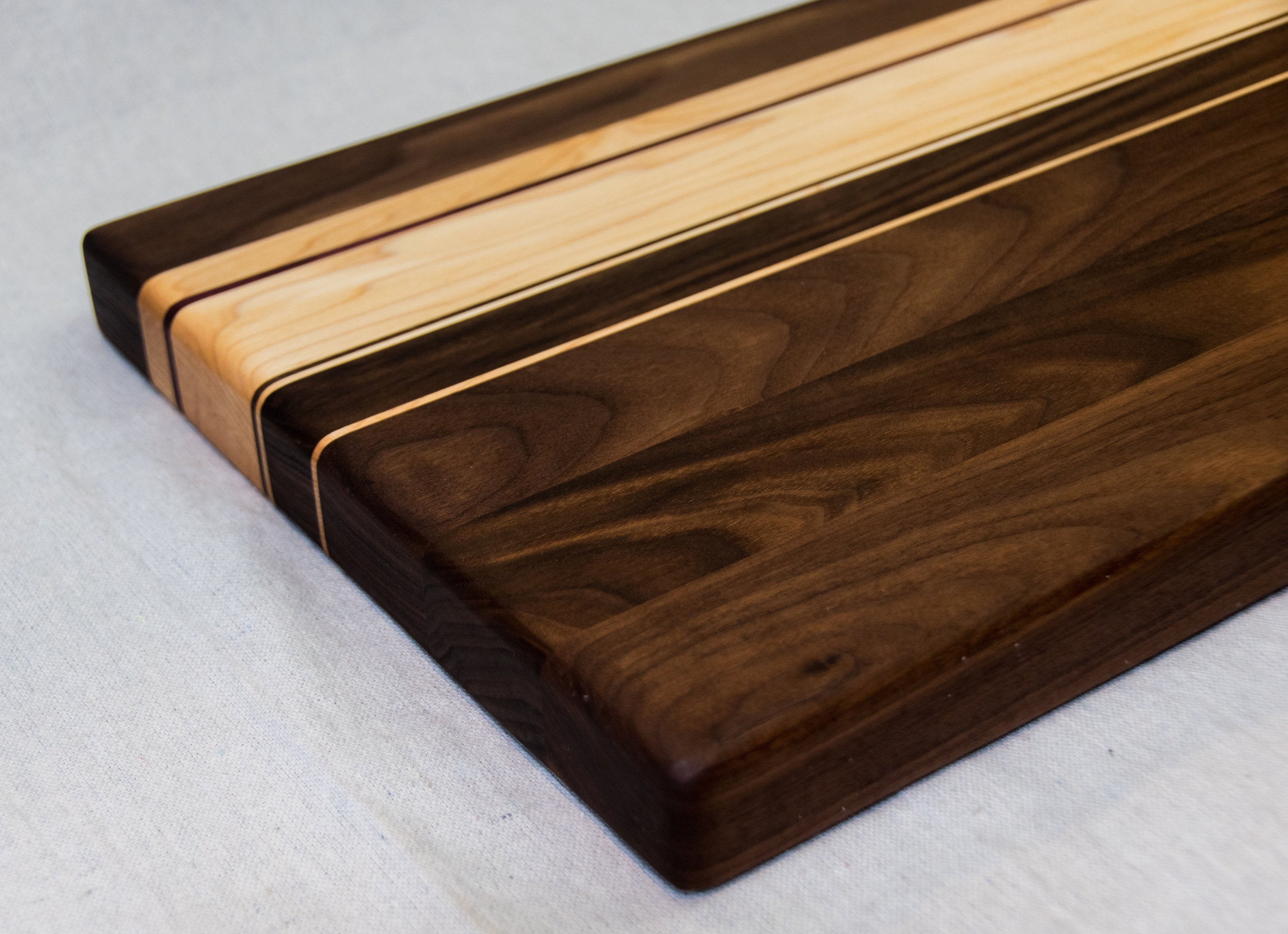 Thick Maple, Walnut, and Purple Heart Rectangle Cutting Board