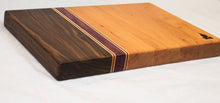 Load image into Gallery viewer, Cherry & Walnut Cutting Board with Stripes of Maple and Purple Heart