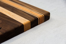 Load image into Gallery viewer, Walnut with stripes of Maple and Cherry Cutting Board