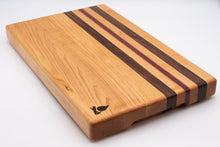 Load image into Gallery viewer, Maple with stripes of Walnut, Cherry, and Purple Heart Cutting Board