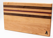 Load image into Gallery viewer, Maple with stripes of Walnut, Cherry, and Purple Heart Cutting Board
