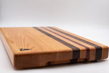 Load image into Gallery viewer, Maple with stripes of Walnut, Cherry, and Purple Heart Cutting Board