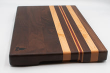 Load image into Gallery viewer, Walnut with stripes of Maple and Padauk Cutting Board
