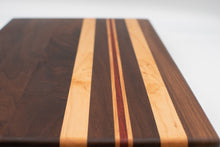 Load image into Gallery viewer, Walnut with stripes of Maple and Padauk Cutting Board