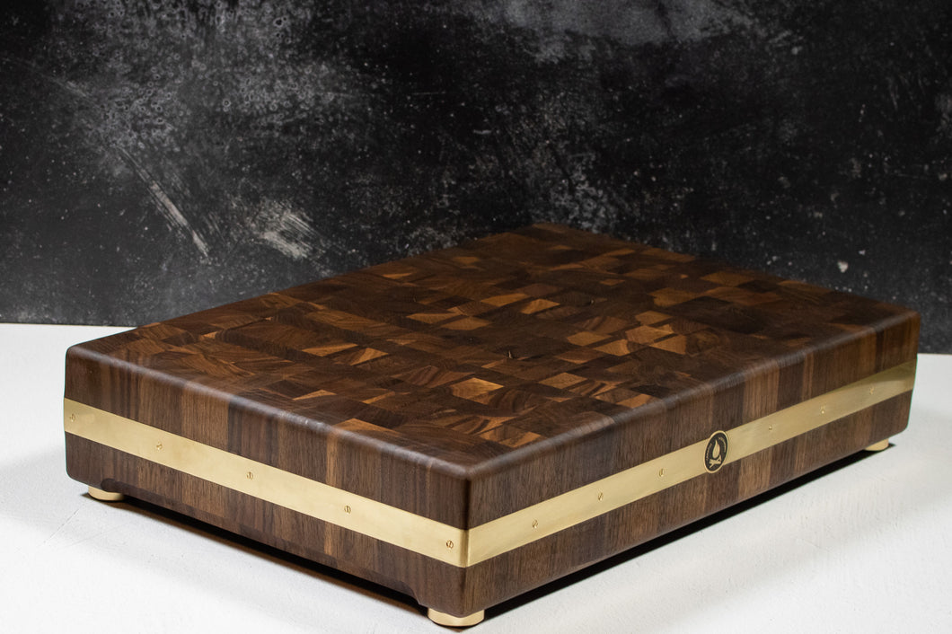 Giant Walnut Butcher Block with Brass Accents