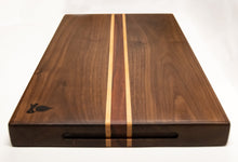 Load image into Gallery viewer, Walnut with stripes of Maple and Red Marblewood Cutting Board
