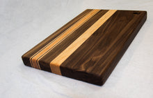 Load image into Gallery viewer, Walnut with stripes of Maple and Cherry Cutting Board
