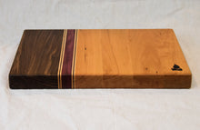 Load image into Gallery viewer, Cherry &amp; Walnut Cutting Board with Stripes of Maple and Purple Heart
